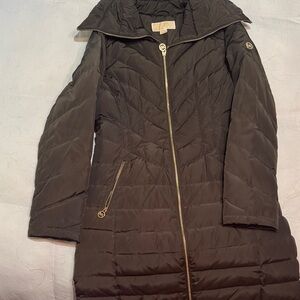 Michael Kors Brown Puffer Coat with Gold Accents